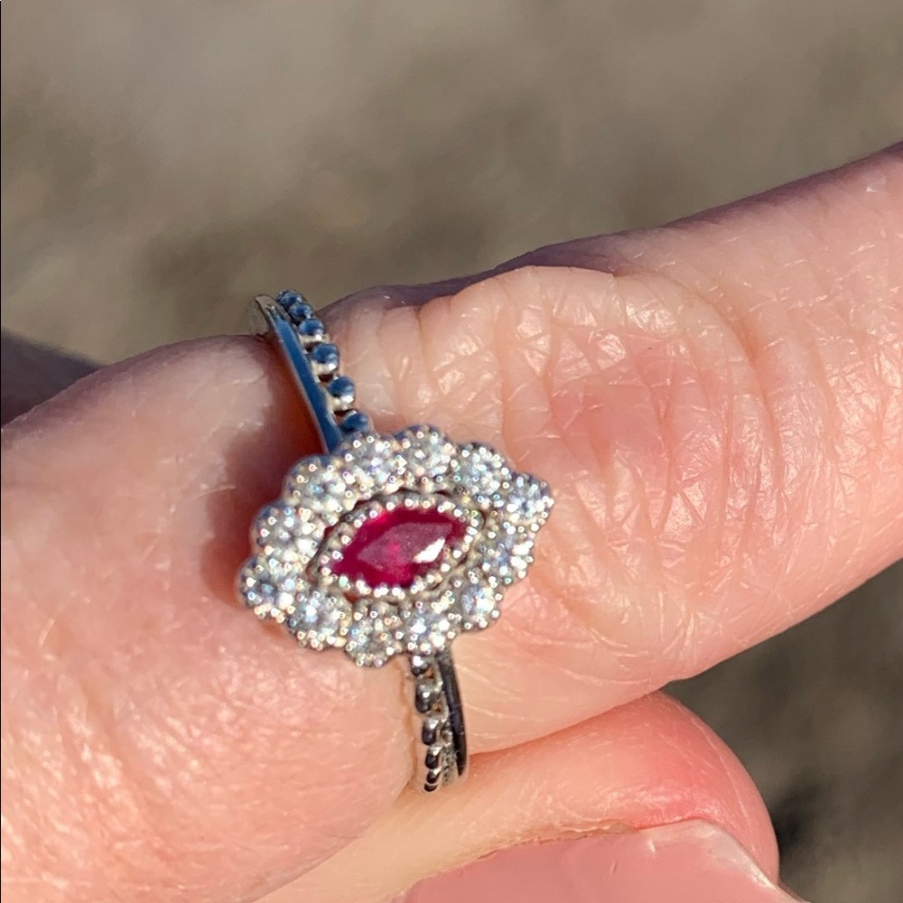 NWOT 10kt Solid White Gold Genuine Ruby and Diamond ring